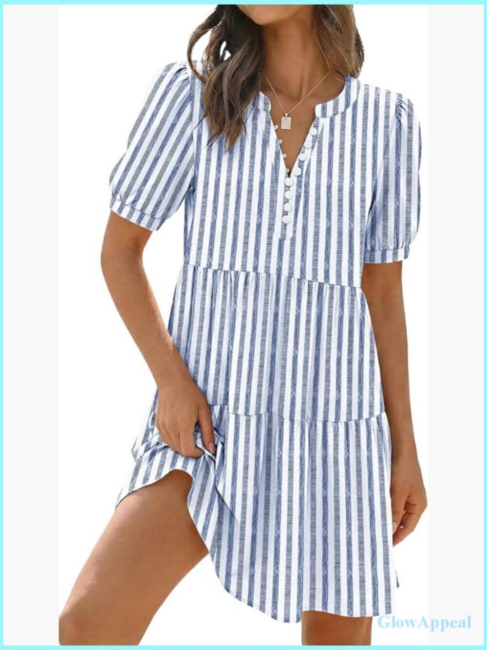 Boho Floral Beach Dress Short Sleeve V-Neck Midi Sundress with Pockets